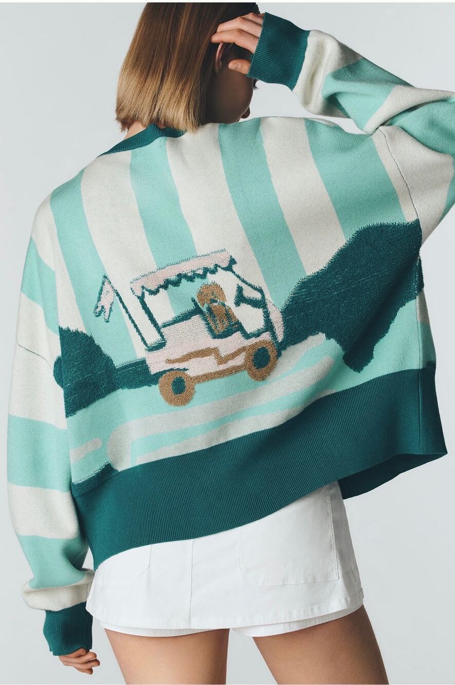 Maeve Anthropologie Preppy Icon Cardigan One Size Golf Retriever Golf Cart